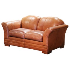 Antique Mid-Century Sofa with Original Brown Leather
