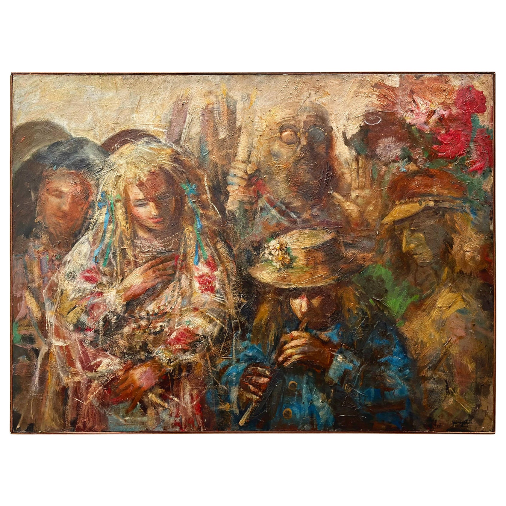 Jonah Kinigstein - Abstract Impressionist Oil on Board - Flower Children Wedding