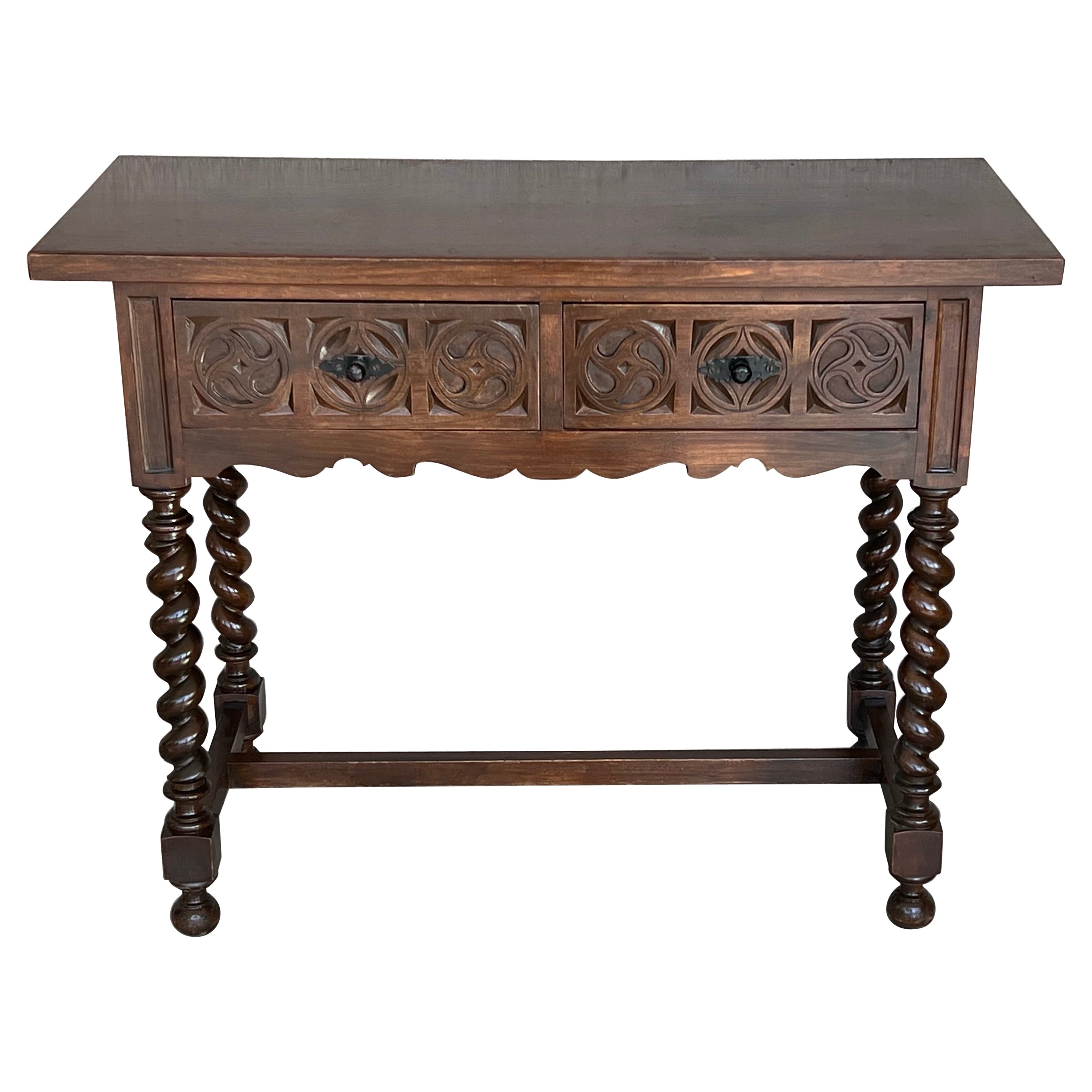 Early 20th Century Spanish Carved Console Table with Turned Legs