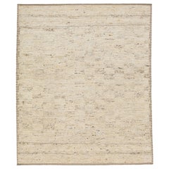 Beige Moroccan Style Wool Rug Handmade With Allover Design