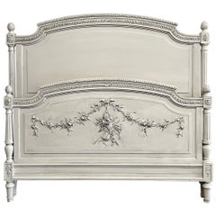 Used French Louis XVI Style Full Size Bed in White Oyster Painted Finish
