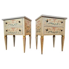 Italian Neoclassical Paint Decorated Nightstand Table Pair