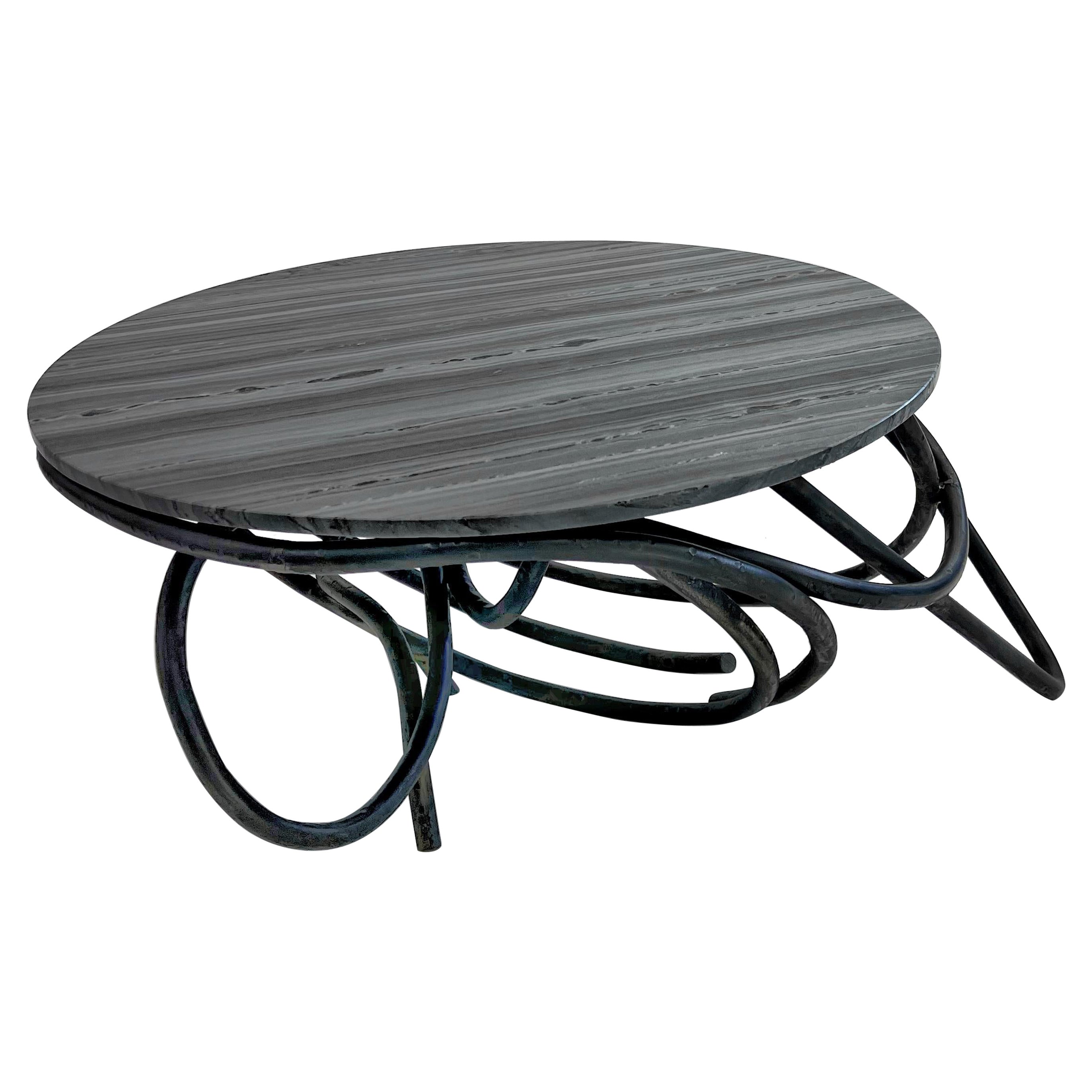 Contemporary Sculptural Marble and Steel minimalist coffee table 