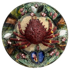 Vintage Palissy Majolica Crab Form Plate 12.25”