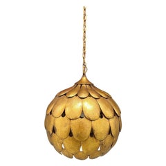 Mid Century Salvadori Dragon Scale Pendant Lamp Vintage Feldman Faux Gilt