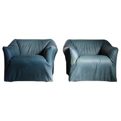 Mario Bellini  "Tentazione" Lounge Chairs for Cassina in Teal Calfskin Leather
