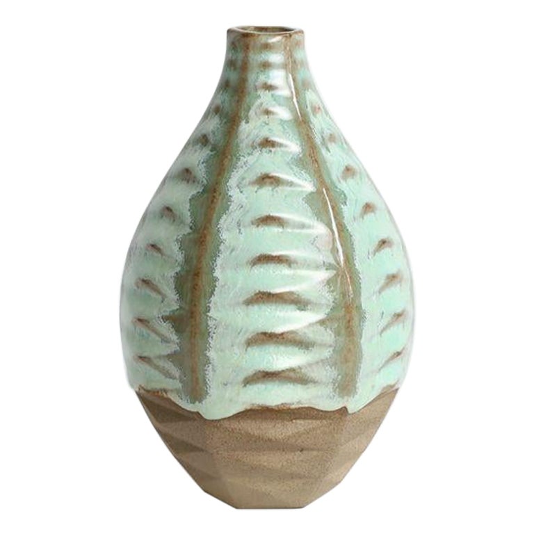 Basalt Handcrafted Vase in Coral Green For Sale