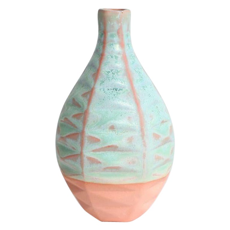 Hexagon Patterned Vessel in Strawberry Pistachio For Sale