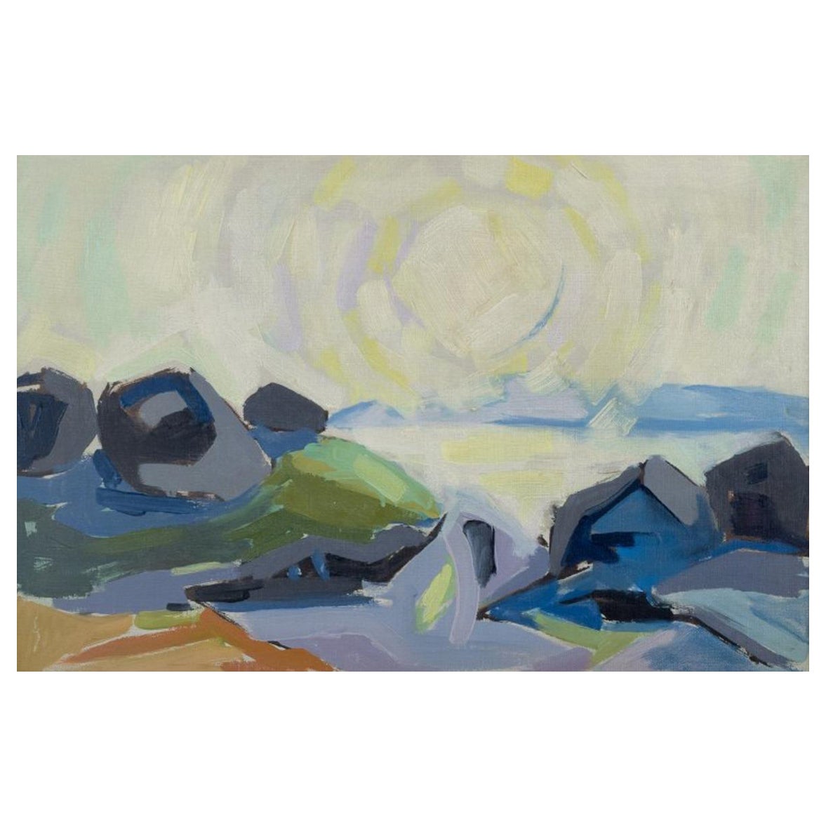 Ernst Grundtvig (1920-1994). Modernist landscape. Oil on canvas.
