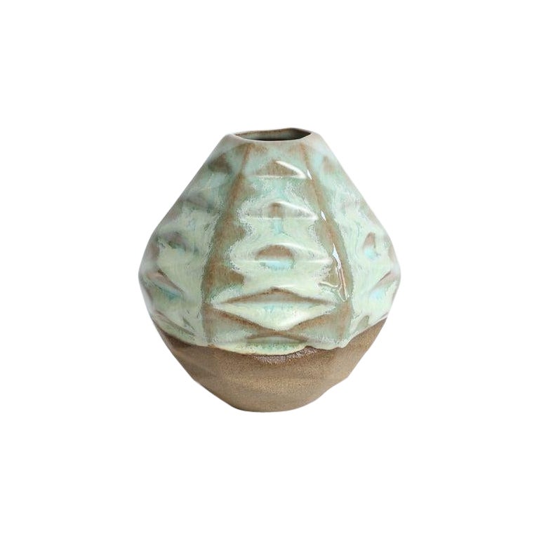 Mini Hex Patterned Vessel in Coral Green For Sale