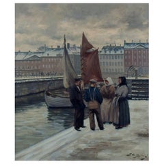 Søren Christian Bjulf (1890-1958), Dänemark. Eine Dockyard-Szene mit. Öl auf Leinwand