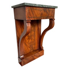 Small Size, Late Empire Wall / Side Table with Perfect Marble Top & Brass Inlay