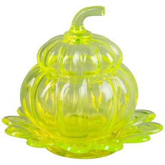 Used Vaseline Glass Covered Fruit Form Box and under Plate, French, circa 1880