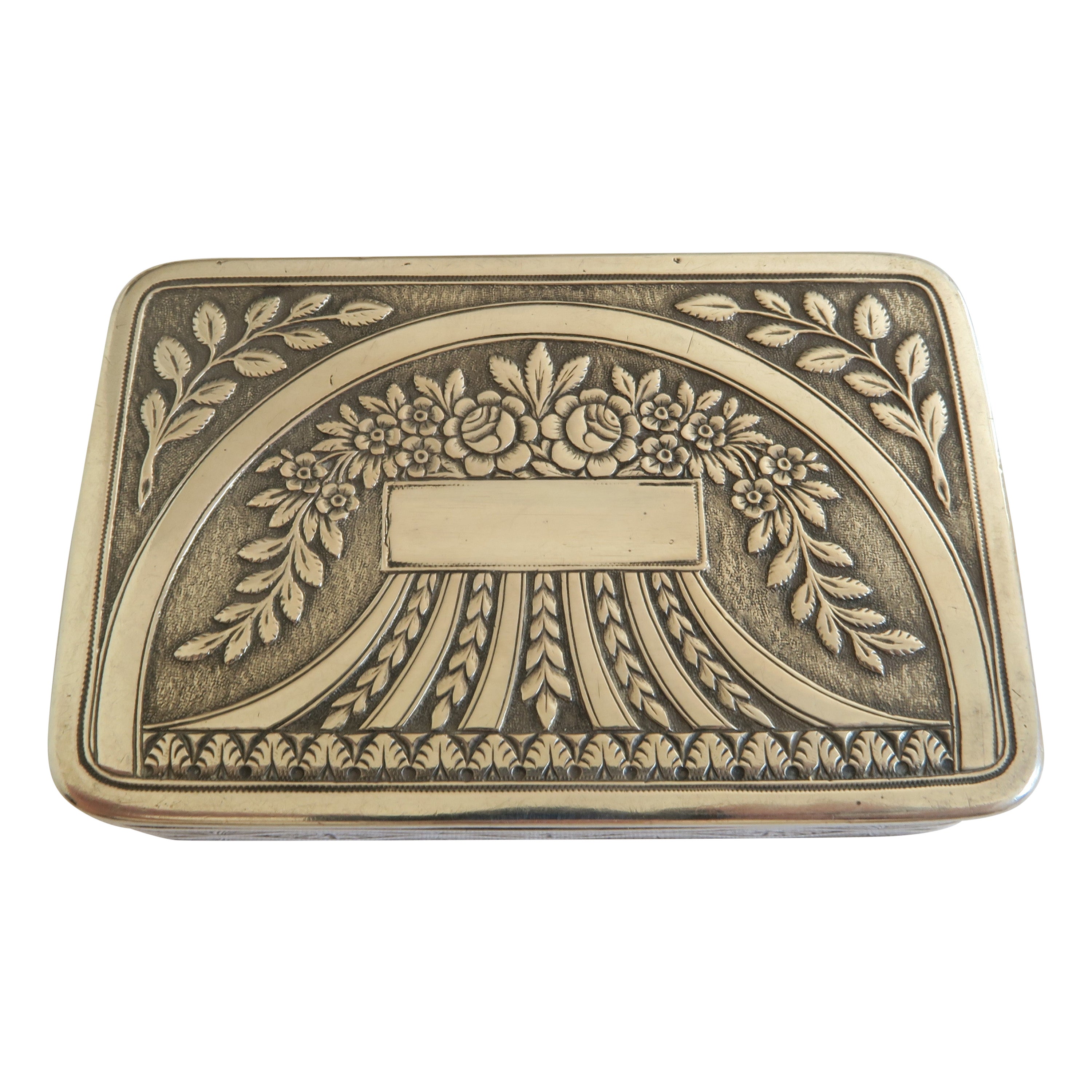 Antique Sterling Silver Snuff Box with Floral Motif For Sale