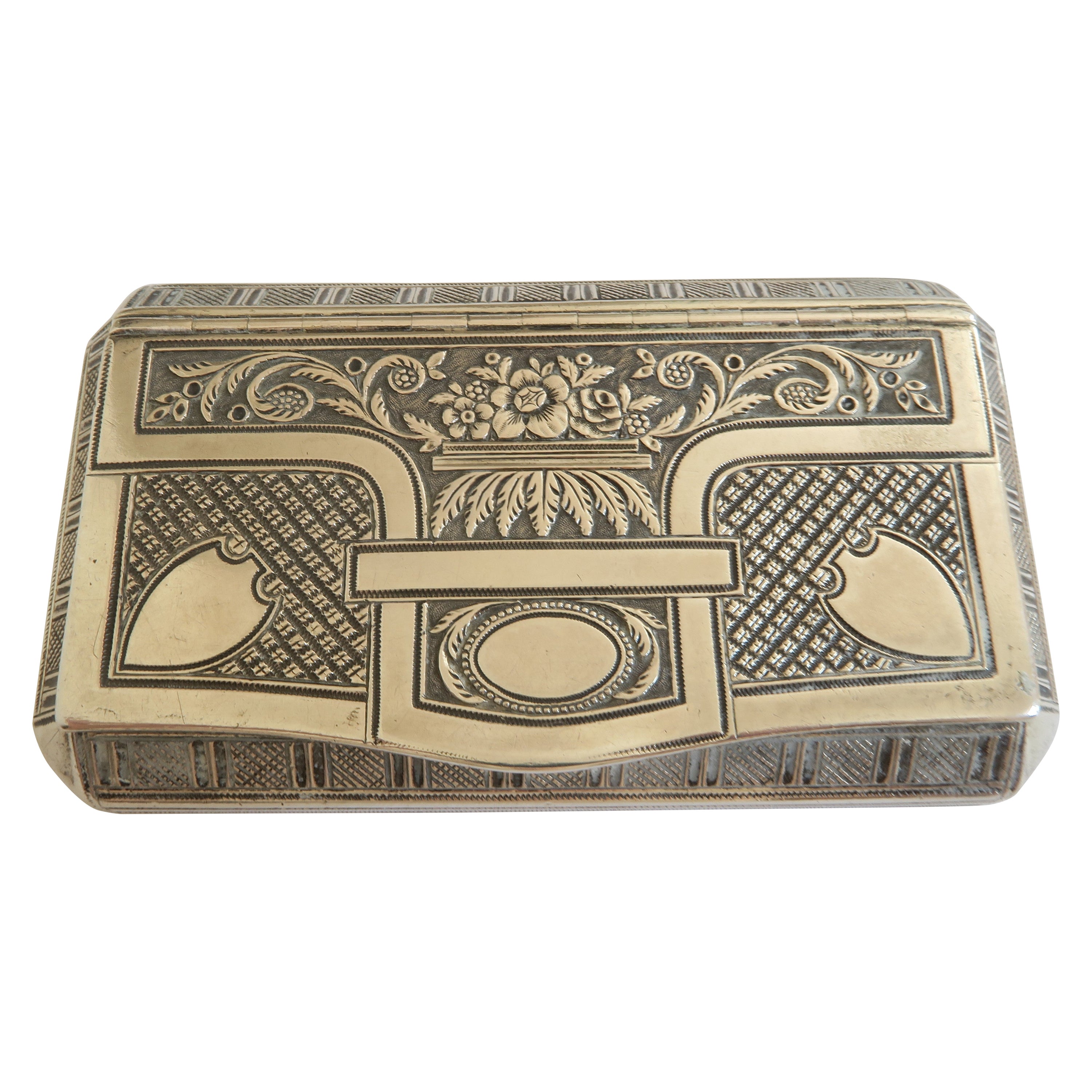 Antique Sterling Silver Snuff Box Empire Style Floral Motif For Sale