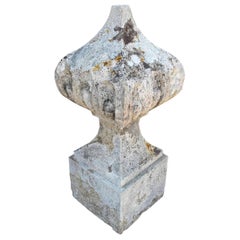 Stone Finial with Gadrooned Decoration on top and Square Base