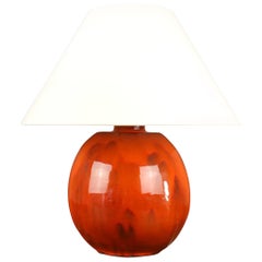 Coral-glazed ceramic lamp in the Ruelland style, 1960, France