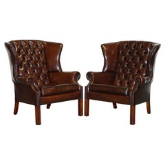 Vintage GORGEOUS PAIR OF WHISKY BROWN HAND DYED GEORGIAN STYLE LEATHER WiNGBACKS