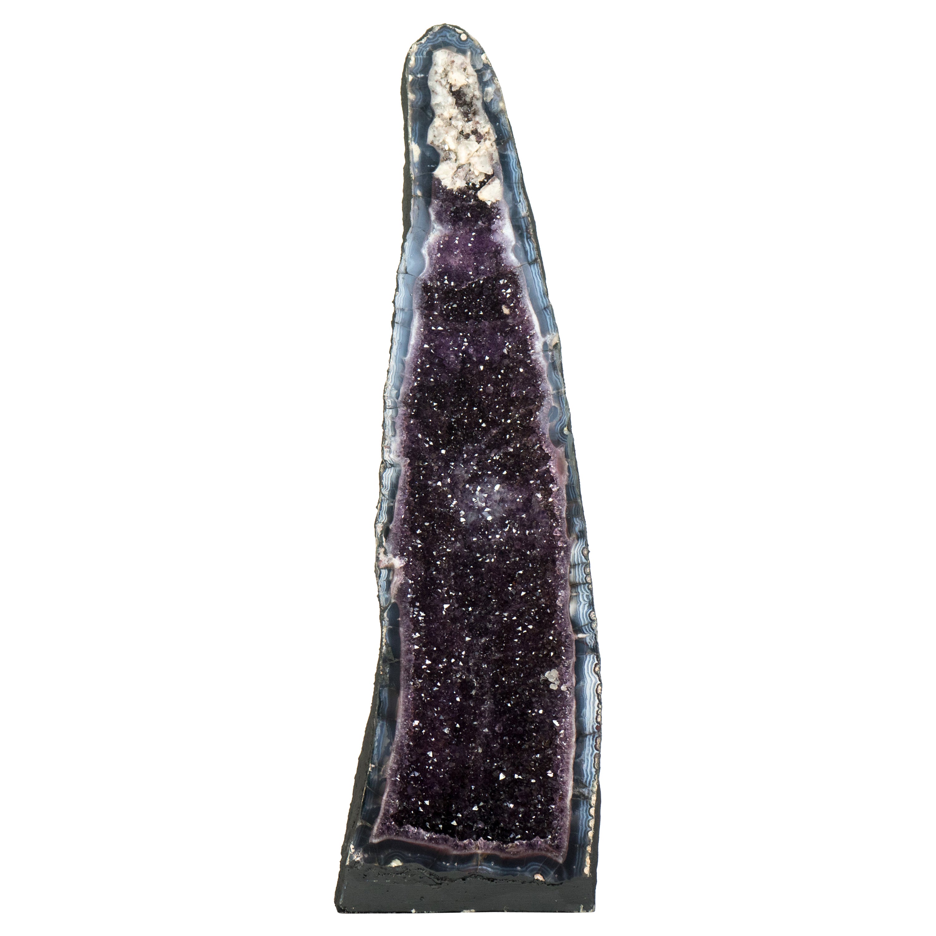 Tall Amethyst Cathedral Geode, with Lace Agate, Purple Amethyst and Calcite For Sale