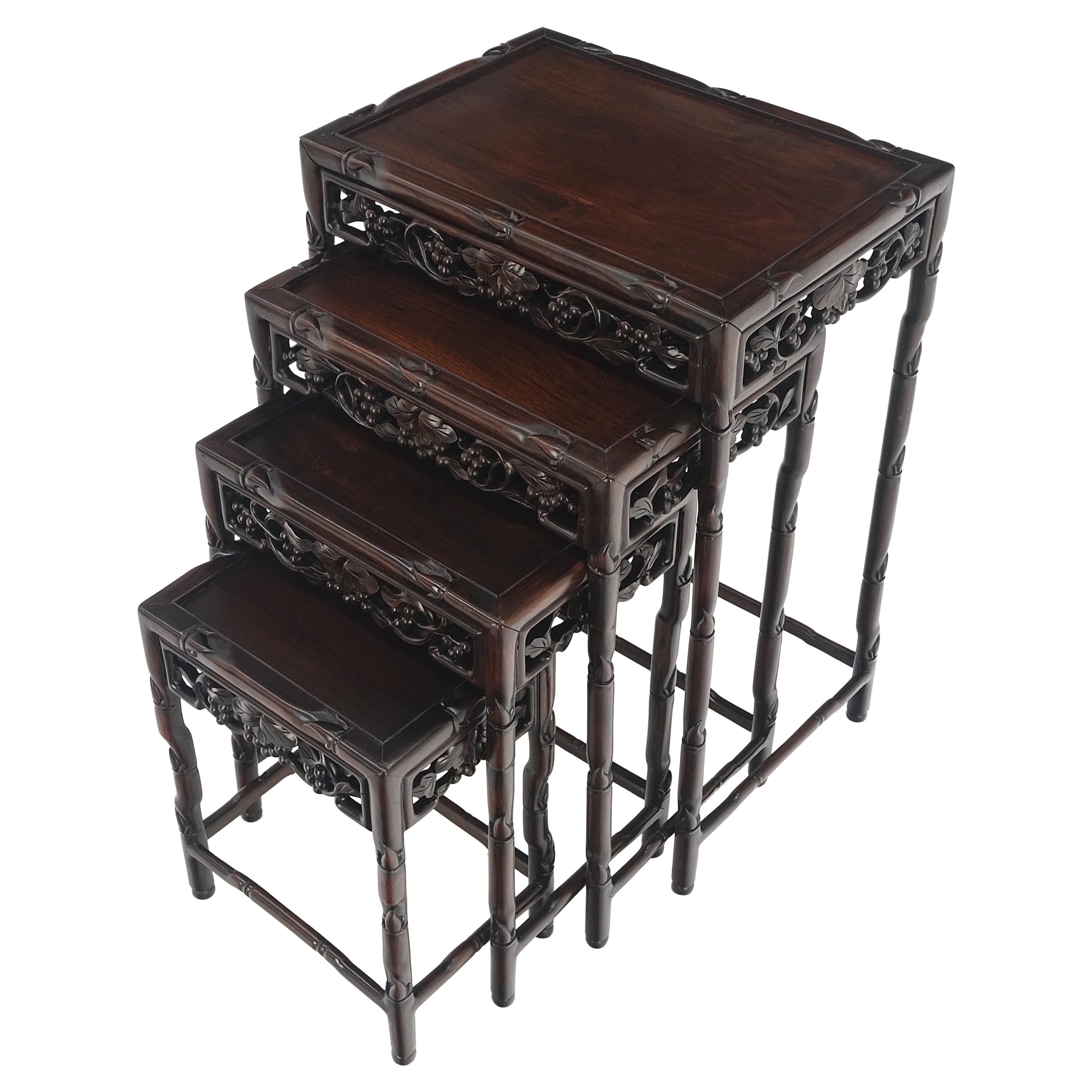 Set of 4 Nesting Stacking Carved Rosewood End Side Occasional Tables Set Mint!