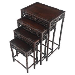 Used Set of 4 Nesting Stacking Carved Rosewood End Side Occasional Tables Set Mint!