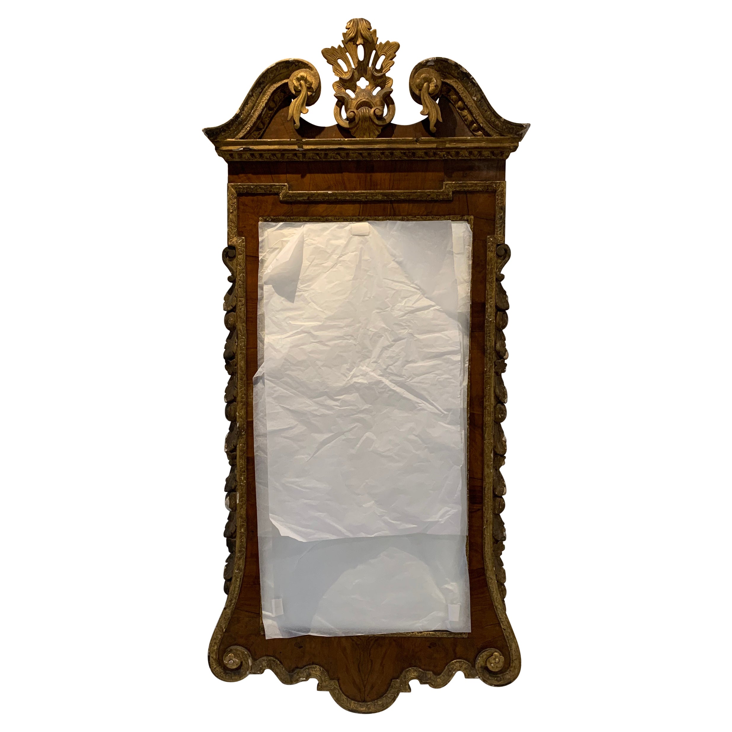 18th Century George III Irish Burr Walnut & Gilt Mirror by Jackson of Dublin  For Sale