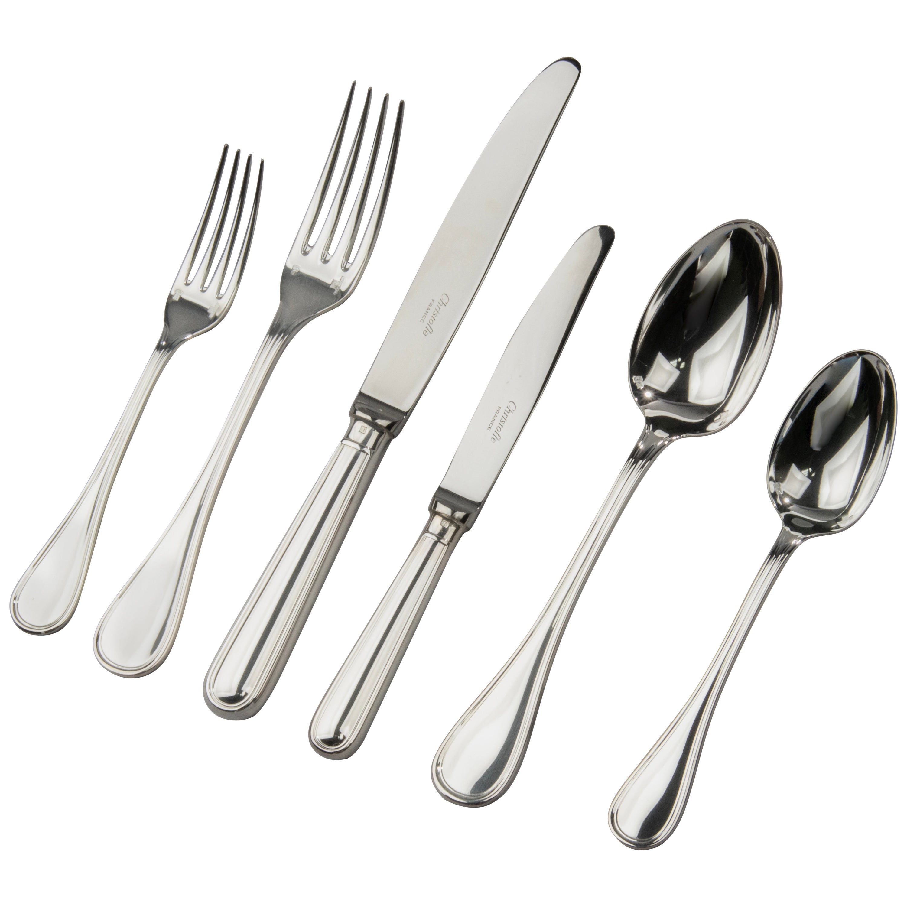 78-Piece Set Silver Plated Tableware for 12 Persons - Christofle model Albi