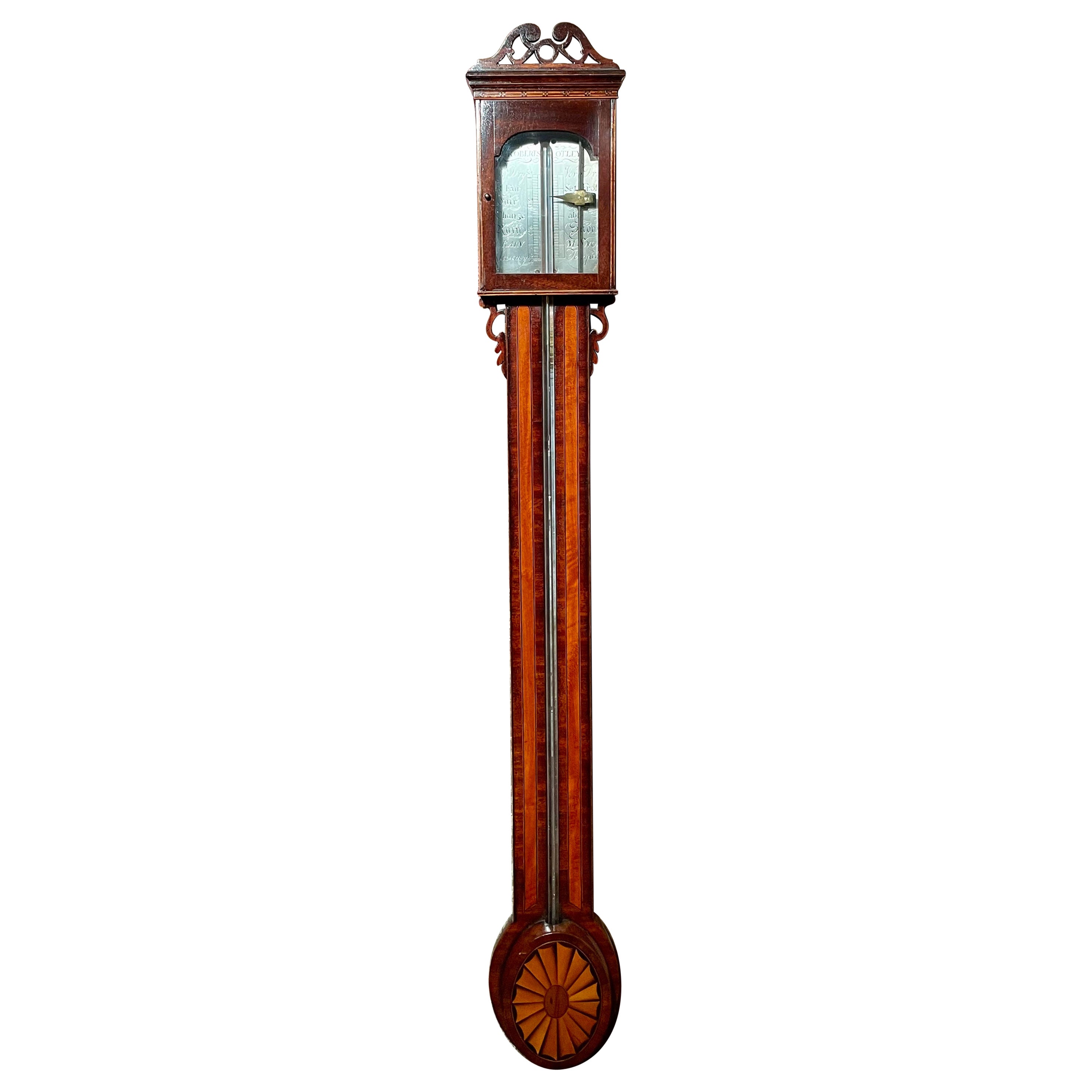 Antique Regency Mahogany Stick Barometer with Silvered Scale by "T. Cook, York"