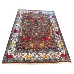 21st C. Richly Colored Bijar Style Rug Depicting Animals, Flowers and Trees