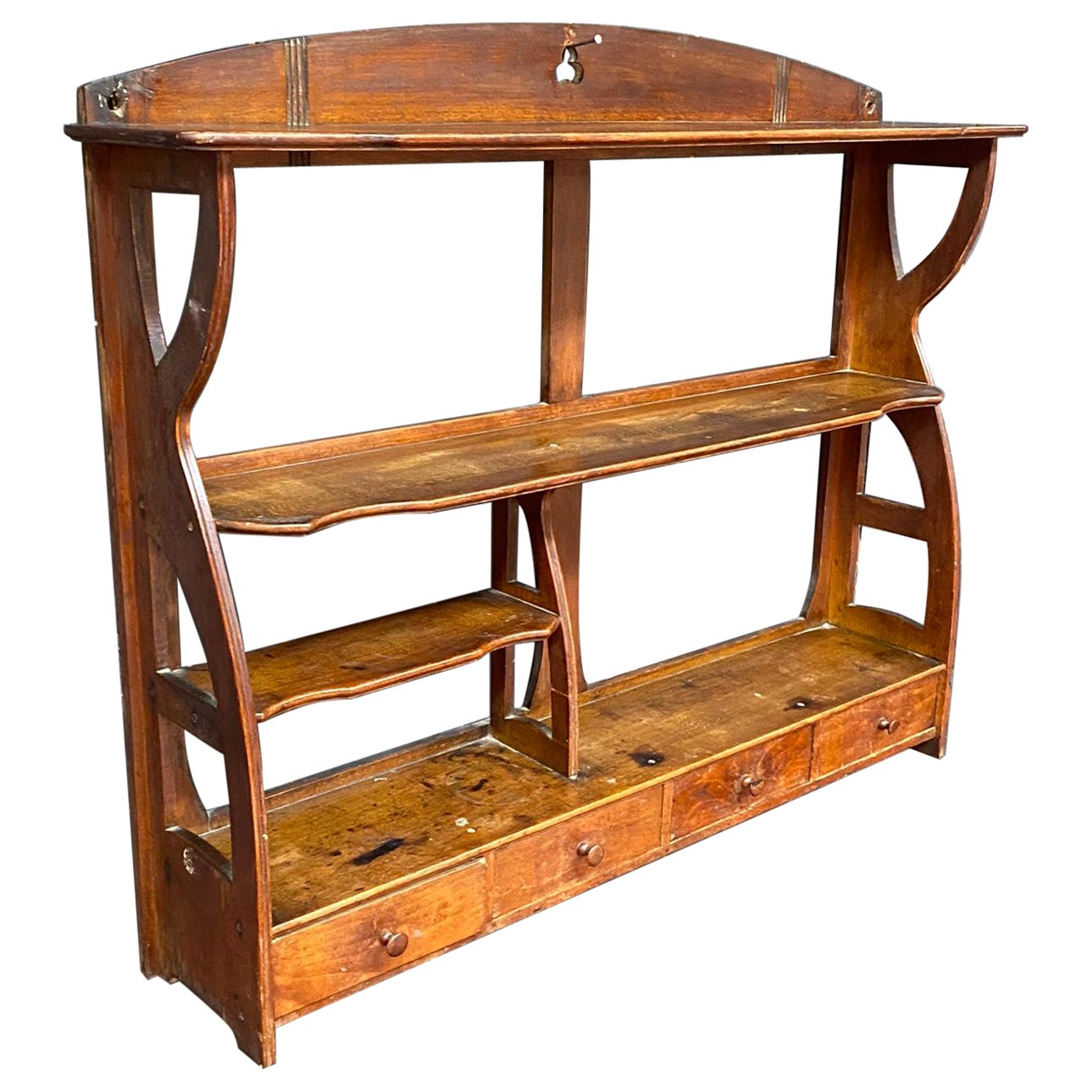 Art Nouveau shelf in stained beech circa 1900 opens with 3 drawers 