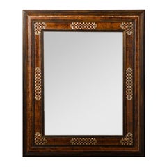 Antique Beautifully inlaid French mirror in burled elm with mother of pearl inlay c 1910