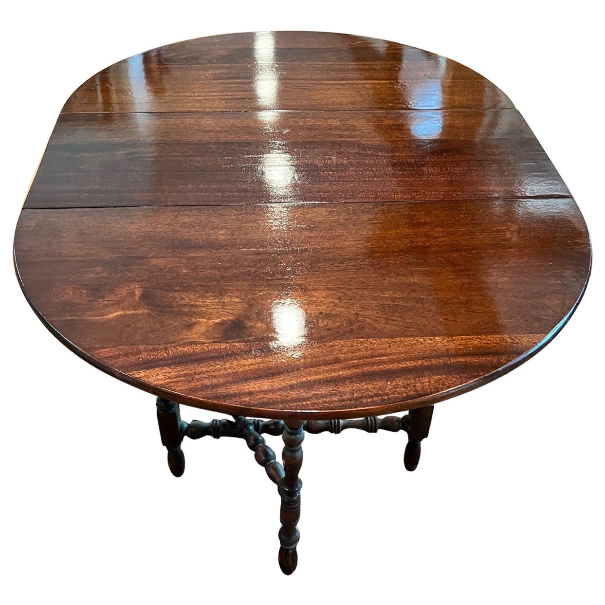 Antique Mahogany Oval Victorian Sunderland/Folding Table with Turned Legs For Sale