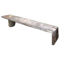 Limited-edition Rustic Modern Live Edge Wood Rock Bench Pablo Romo Mexico