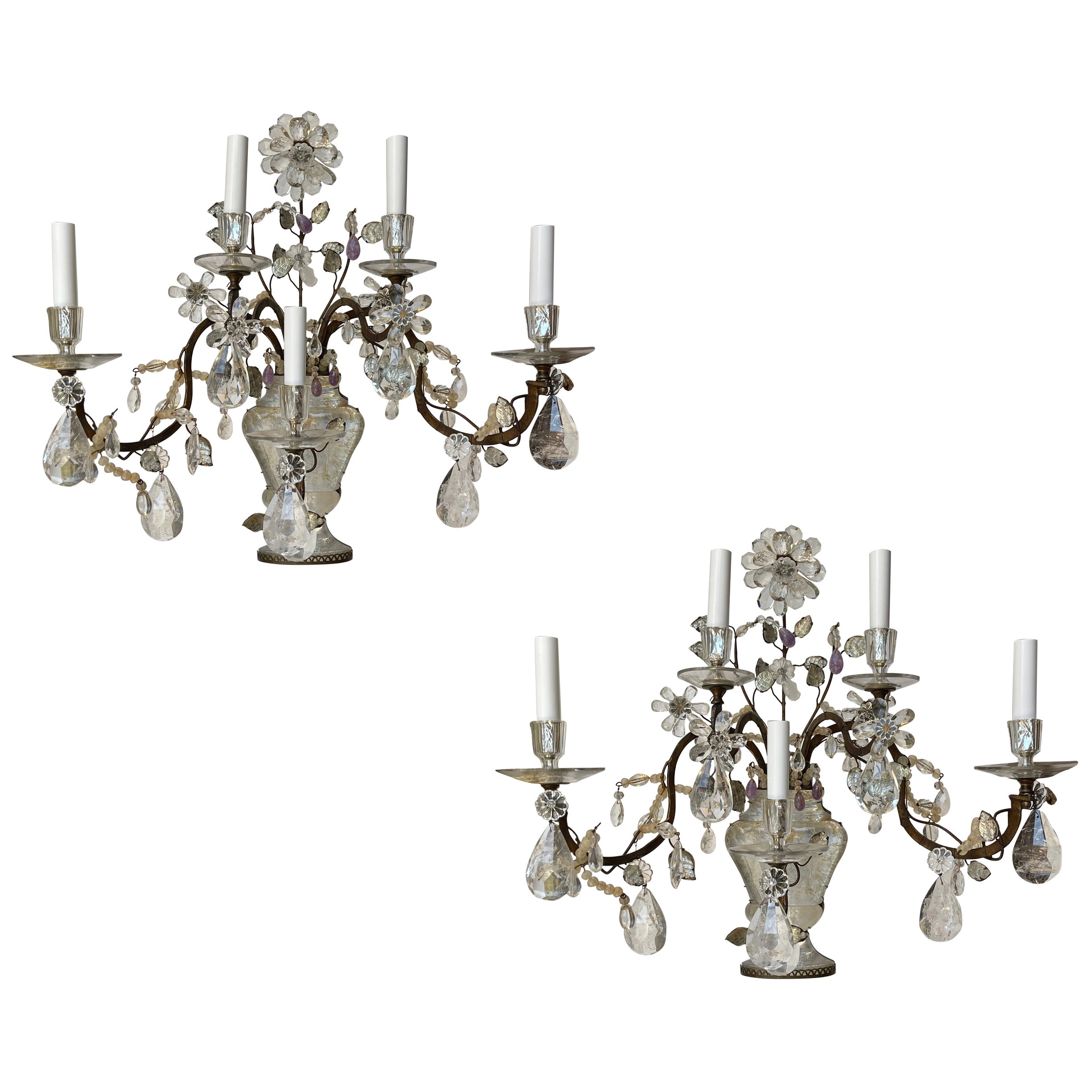 Pair of Mid-Century Bagues Rock Crystal Wall Sconces