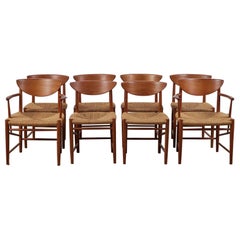 Ensemble de huit chaises de salle à manger en corde de papier Peter Hvidt & Orla Mølgaard-Nielsen