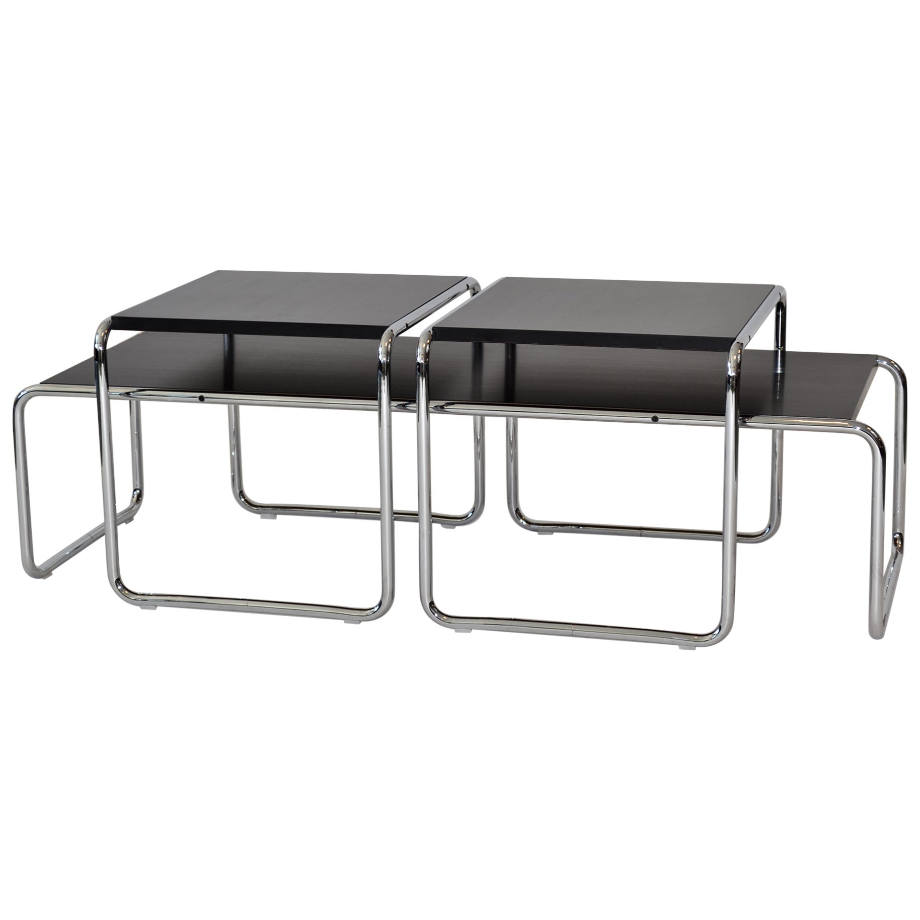 Set of 3 Marcel Breuer Laccio Coffee and Side Tables Black Chrome Knoll Studio For Sale
