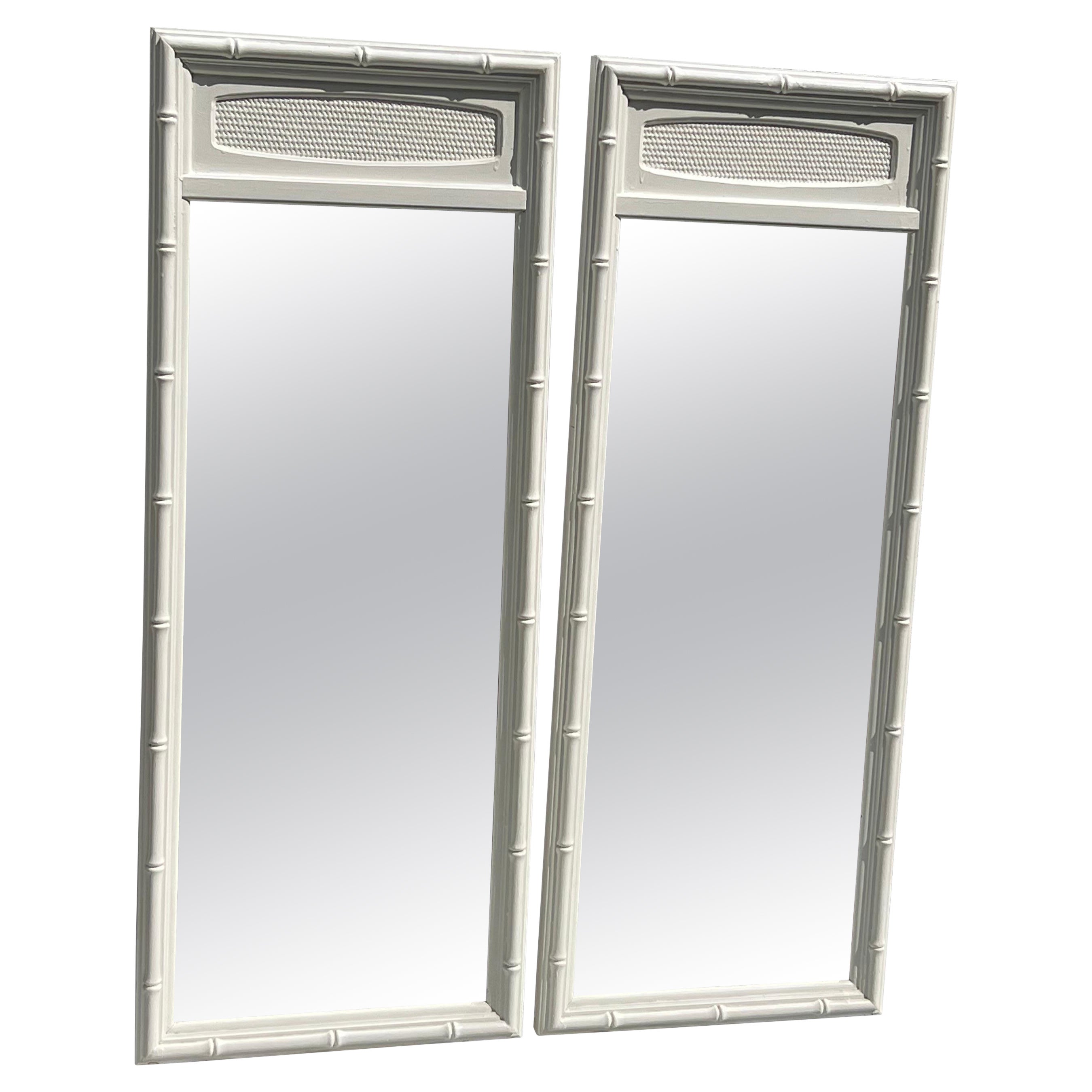 Pair of White Thomasville Faux Bamboo Mirrors For Sale