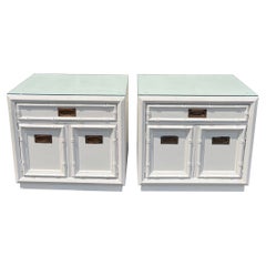 Pair of White Faux Bamboo Nightstands