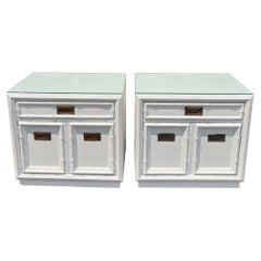 Used Pair of White Faux Bamboo Nightstands 