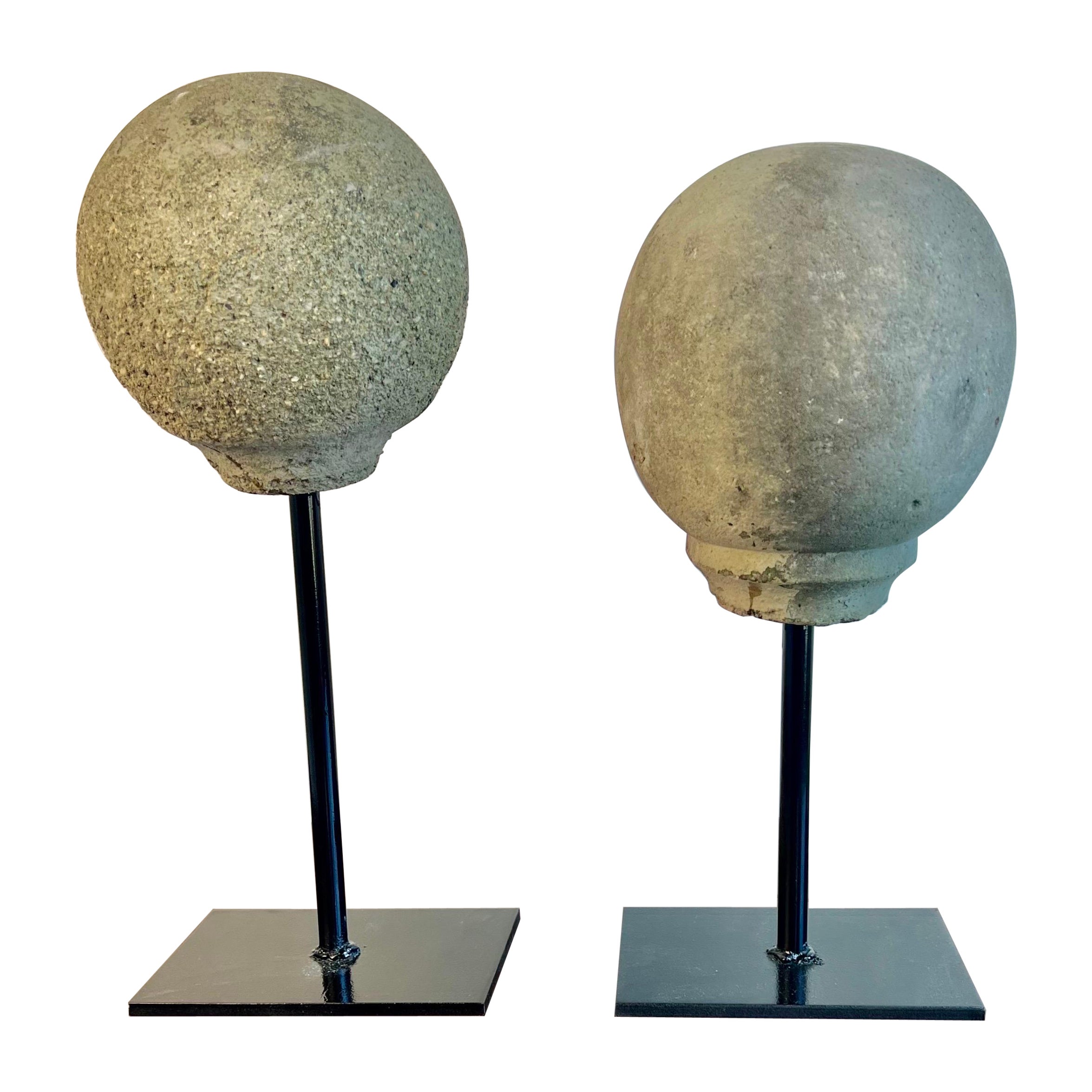 Pair of Mounted Spheres on Iron Bases For Sale