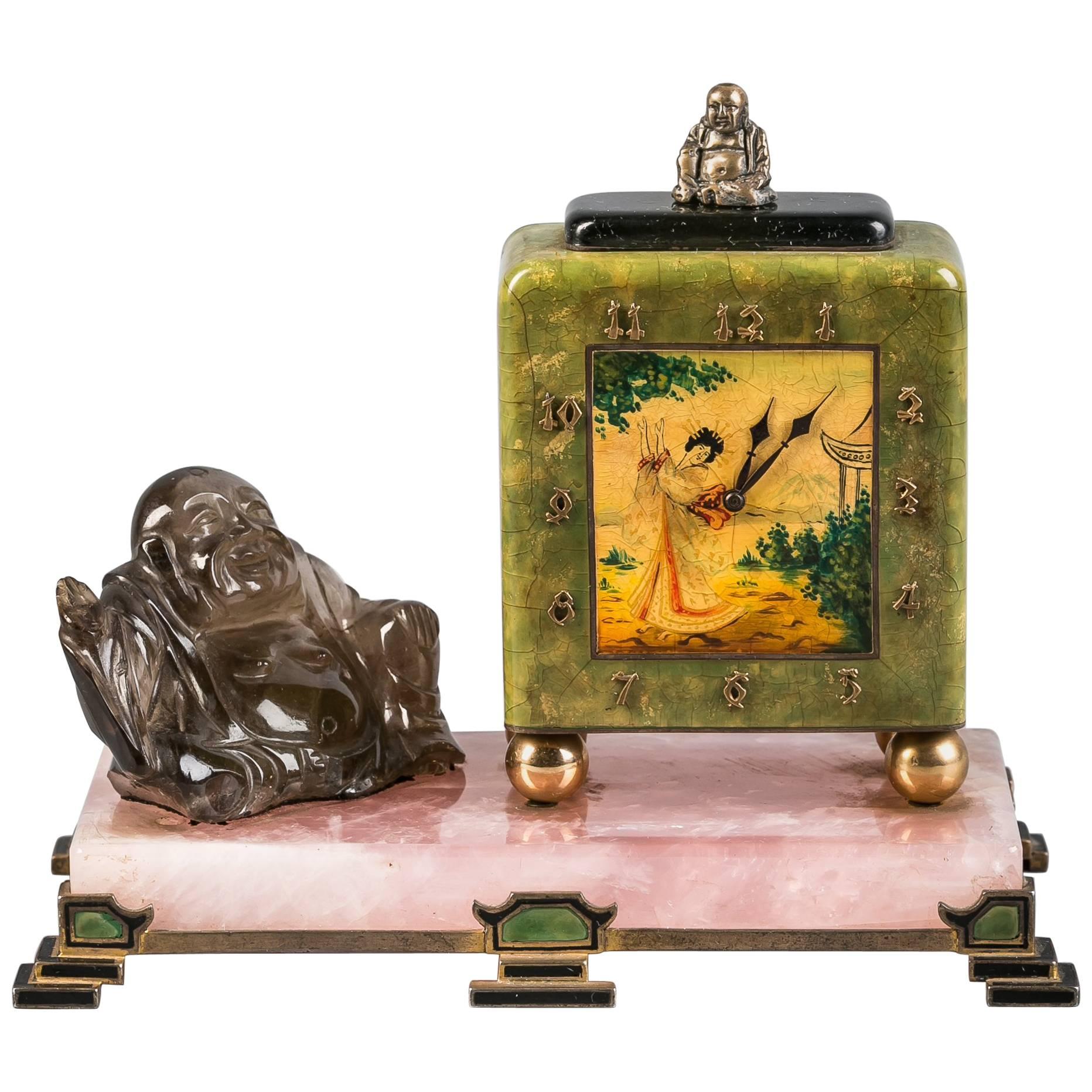 French Enameled Chinoiserie Clock, circa 1920 For Sale