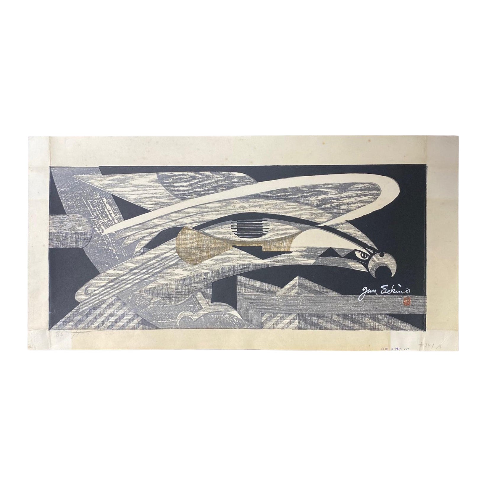 Junichiro Sekino ha firmato una stampa su legno giapponese in edizione limitata raffigurante un falco aquilino