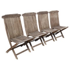 Retro Avonlea Gardens Teak Wood Garden Patio Outdoor Slatted Folding Chairs - Set of 4