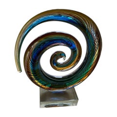 Vintage Murano Glass Colorful Rainbow Swirl on Lucite Abstract Sculpture 