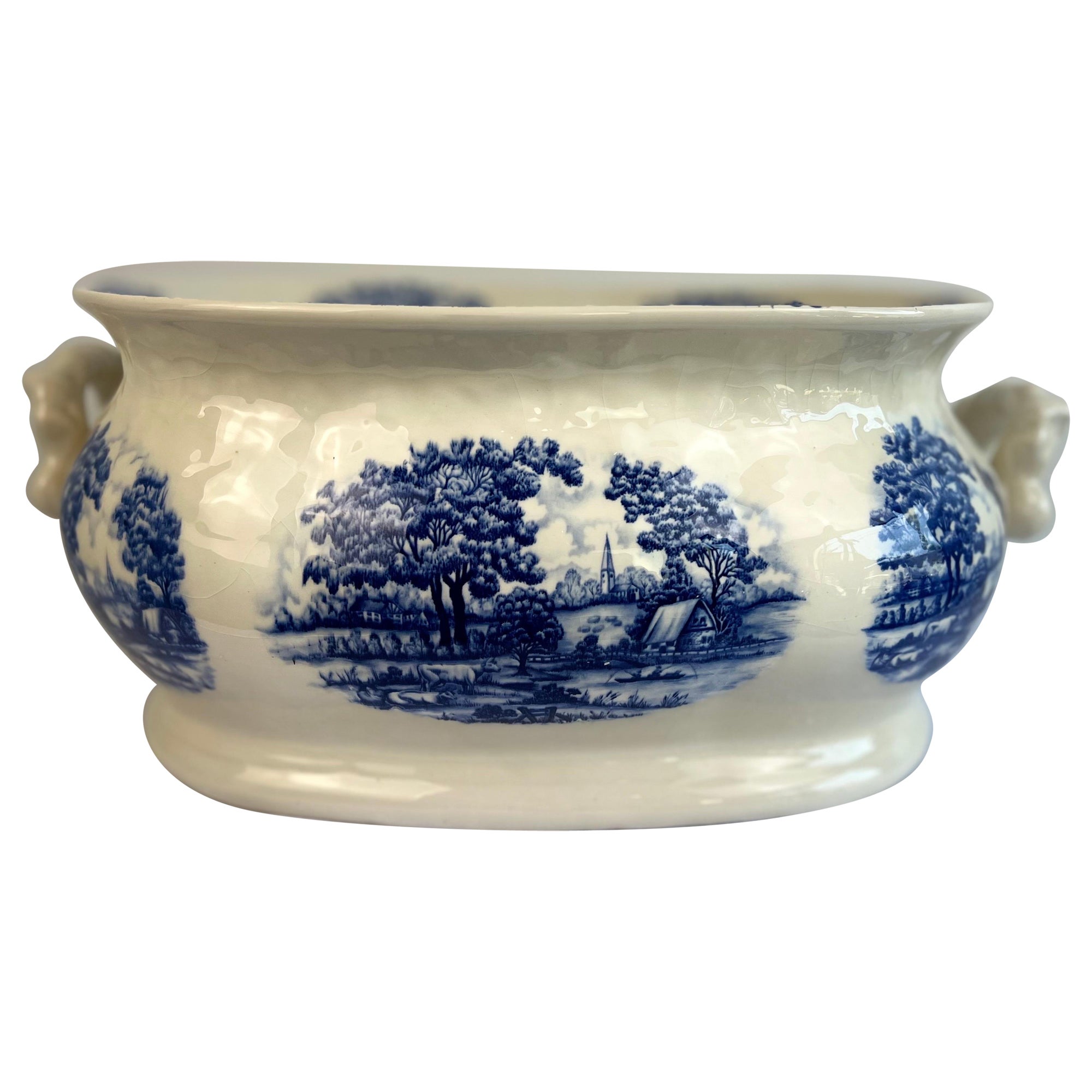 Blue and White English Transferware Cachepot For Sale
