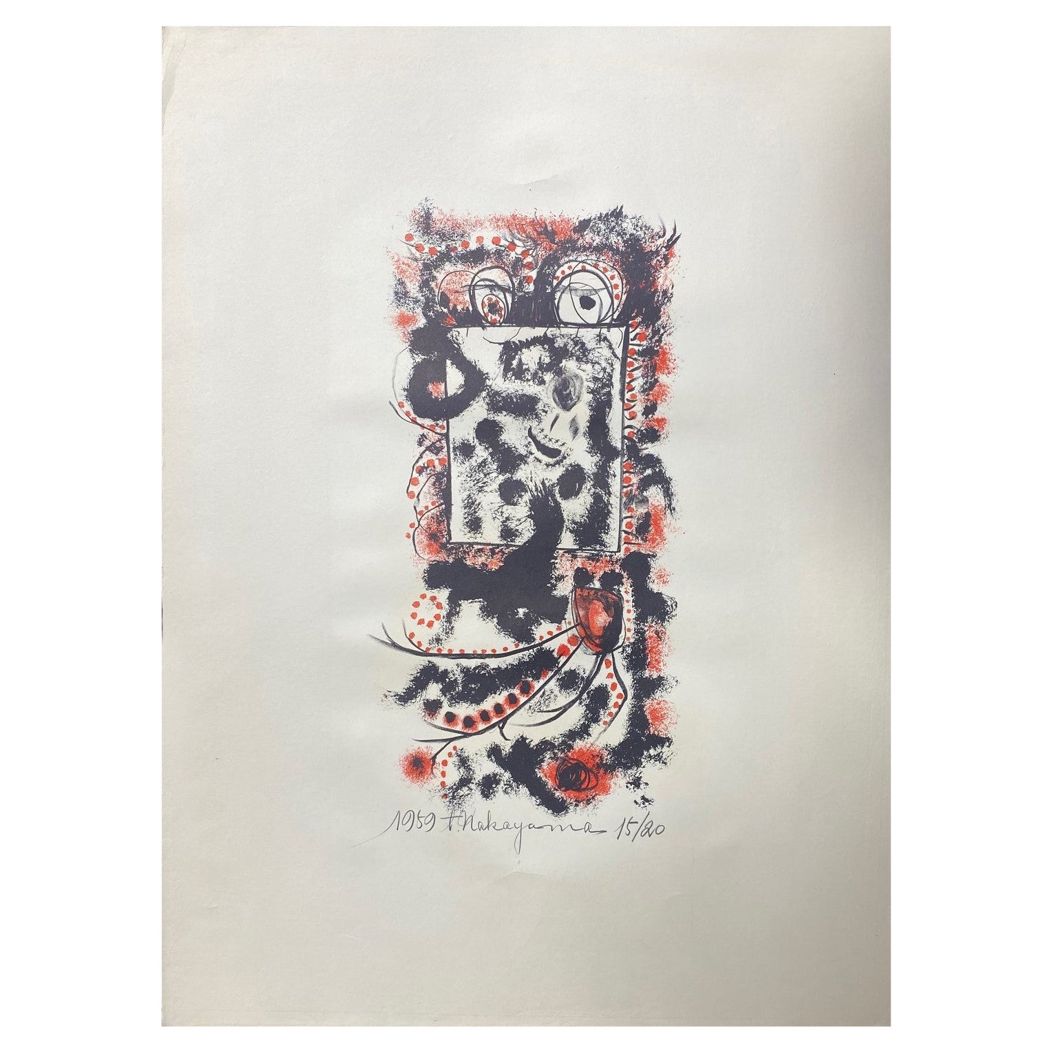 Tadashi Nakayama Signed Early Limited Edition Japanese Abstract Print, 1959