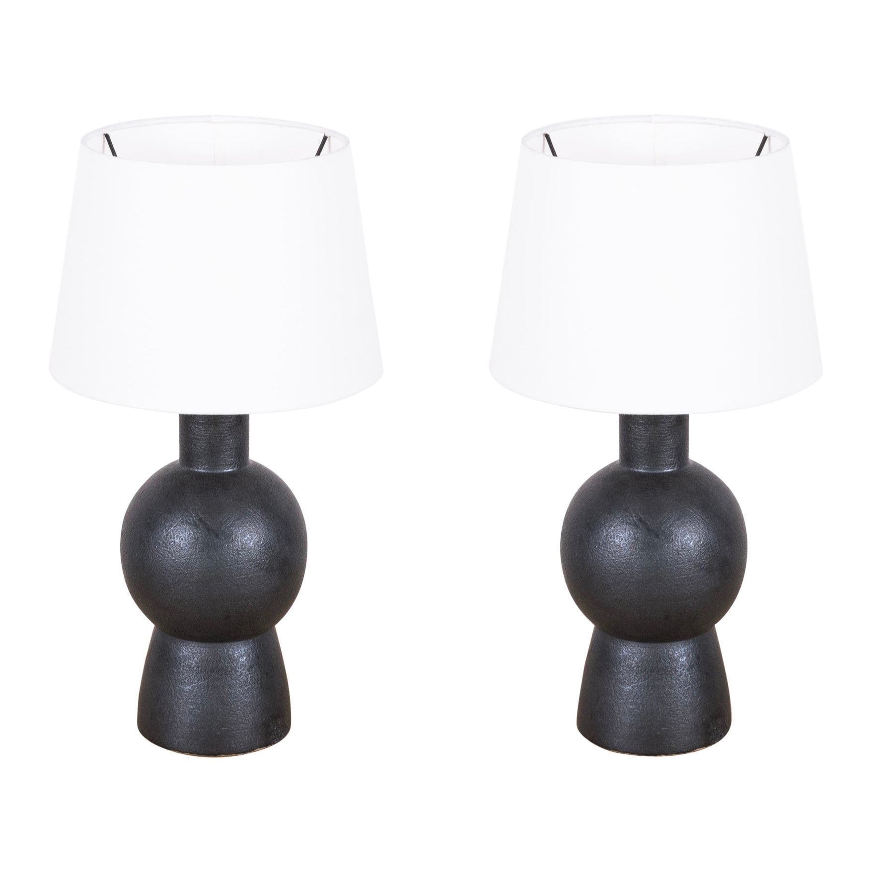 Pair of Black 'Bilboquet' Stoneware Lamps by Design Frères