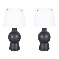 Pair of Black 'Bilboquet' Stoneware Lamps by Design Frères