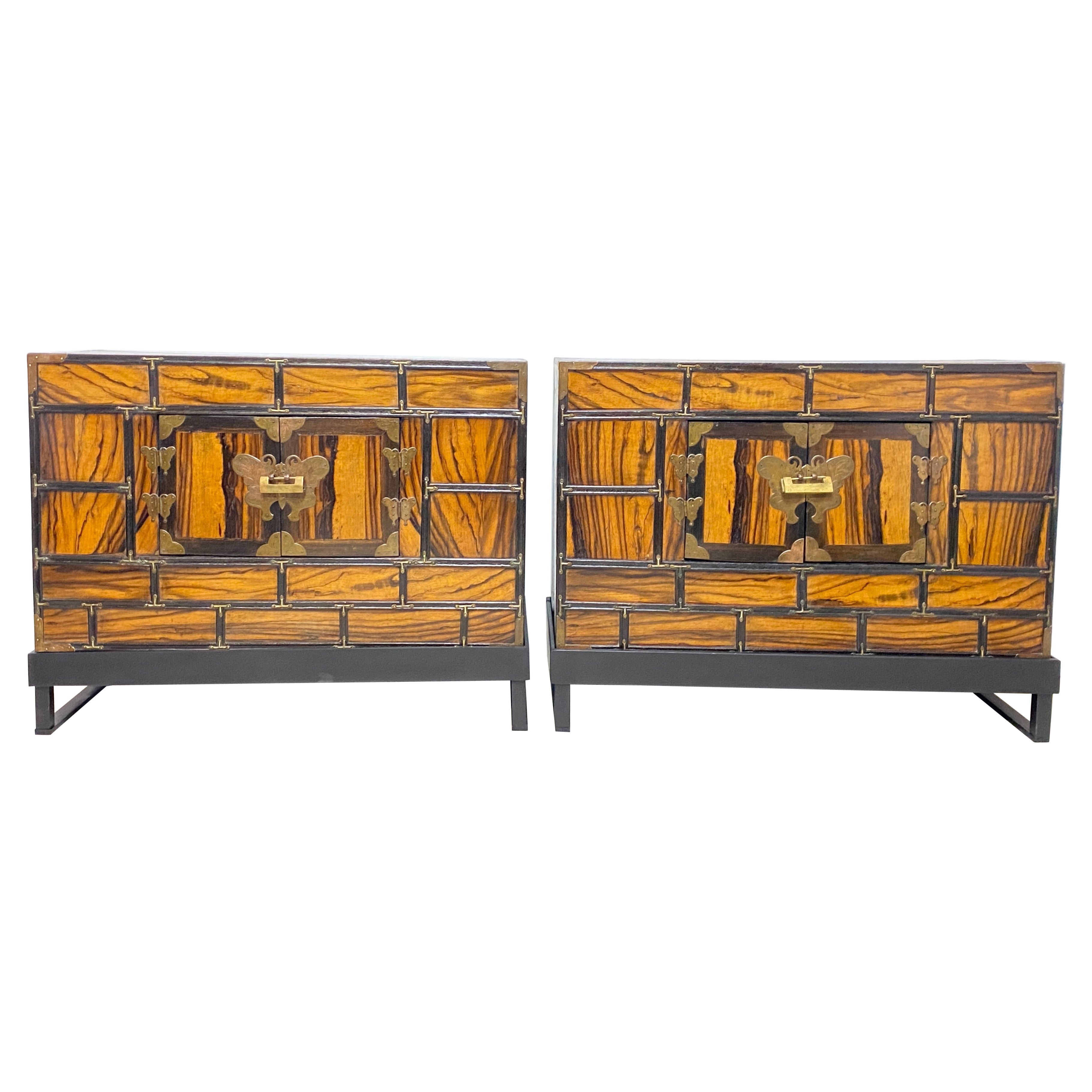 Pair Antique Thai Persimmon Wood and Pine Bed Side Tables / Pillow Cabinets