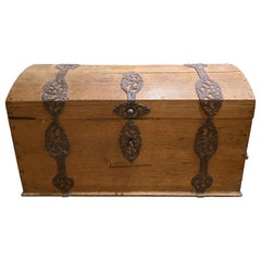 18th Century Continental Oak Dome Top Trunk with Fabulous Metalwork